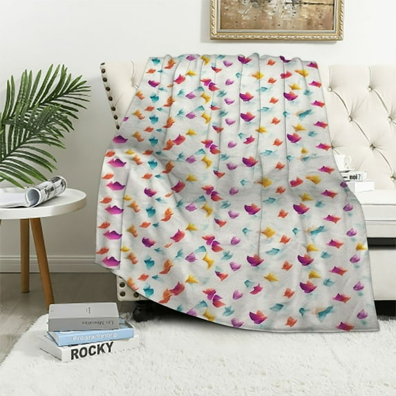 Nawypu  Swan Throw Blanket, Rainbow Colored Swans Pattern Birds Wings Themed Print, Flannel Accent Piece Soft Couch Cover for Adults, Multicolor