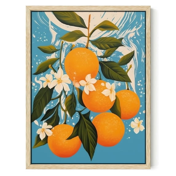 Nawypu Sylvie 551 Oranges Framed Canvas Wall Art by Mia Charro, Natural, Fruit Art for Wall