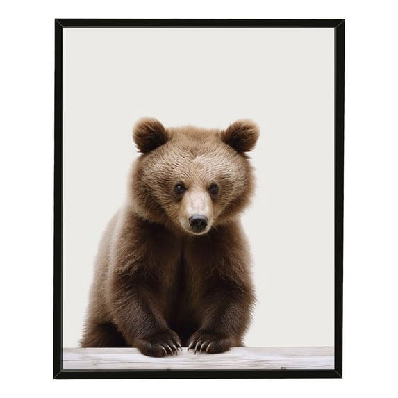 Nawypu Sylvie Baby Bear Animal Print Portrait Framed Canvas Wall Art Natural
