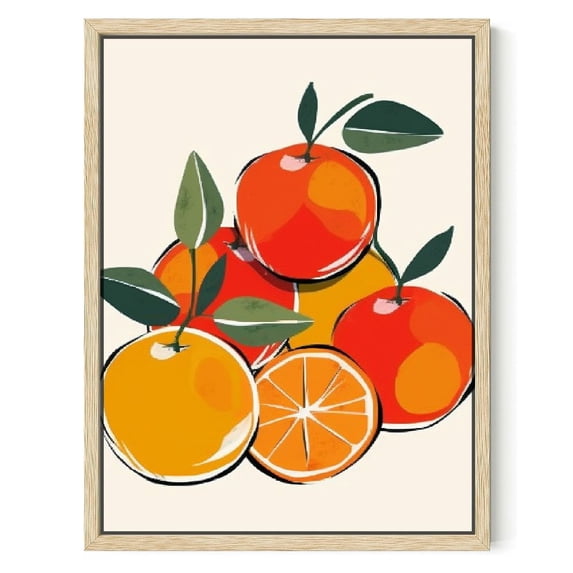 Nawypu Sylvie Juicy Citrus Framed Canvas Wall Art by Oris Eddu, Natural, Decorative Fruit Kitchen Art for Wall