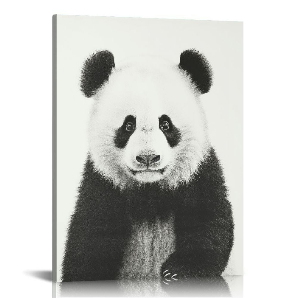 Nawypu Sylvie Panda Animal Print Black and White Portrait Framed Canvas ...