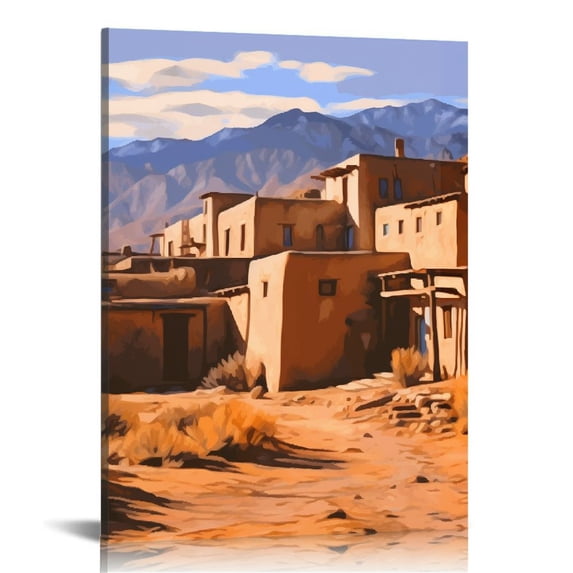 Nawypu Taos Pueblo New Mexico Vintage-Style Travel Poster - Postcard WPA Style Art Print Native American Indian Village