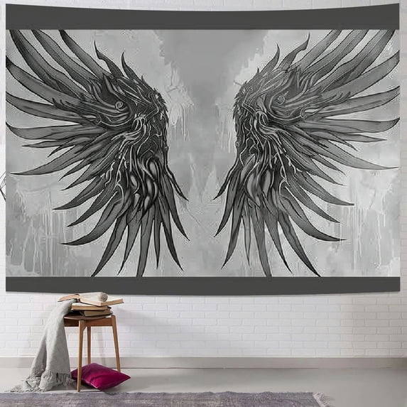 Nawypu Tapestry Graphic Symbol Fairy Wings Eagle Hand Design Drawn Fly Flap Animals Heavenly Crest Wildlife Hawk Tapestry Wall Hanging Blanket Wall Bedroom Decor