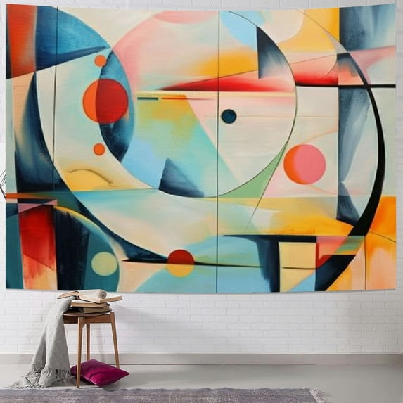 Nawypu Tapestry Mid Century Mod Abstract Geometric Shapes Pastels Tapestry Vintage Aesthetic Tapestries Mid Century Modern Boho Abstract Aesthetic Tapestries Wall Hanging Landscape
