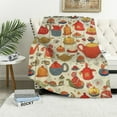 thumbnail image 1 of Nawypu Tea Party Throw Blanket, Teapot Cupcake Candies Treats Cakes Croissant Cherry Bakery Illustration, Flannel Accent Piece Soft Couch Cover for Adults, Eggshell Dark Coral, 1 of 6