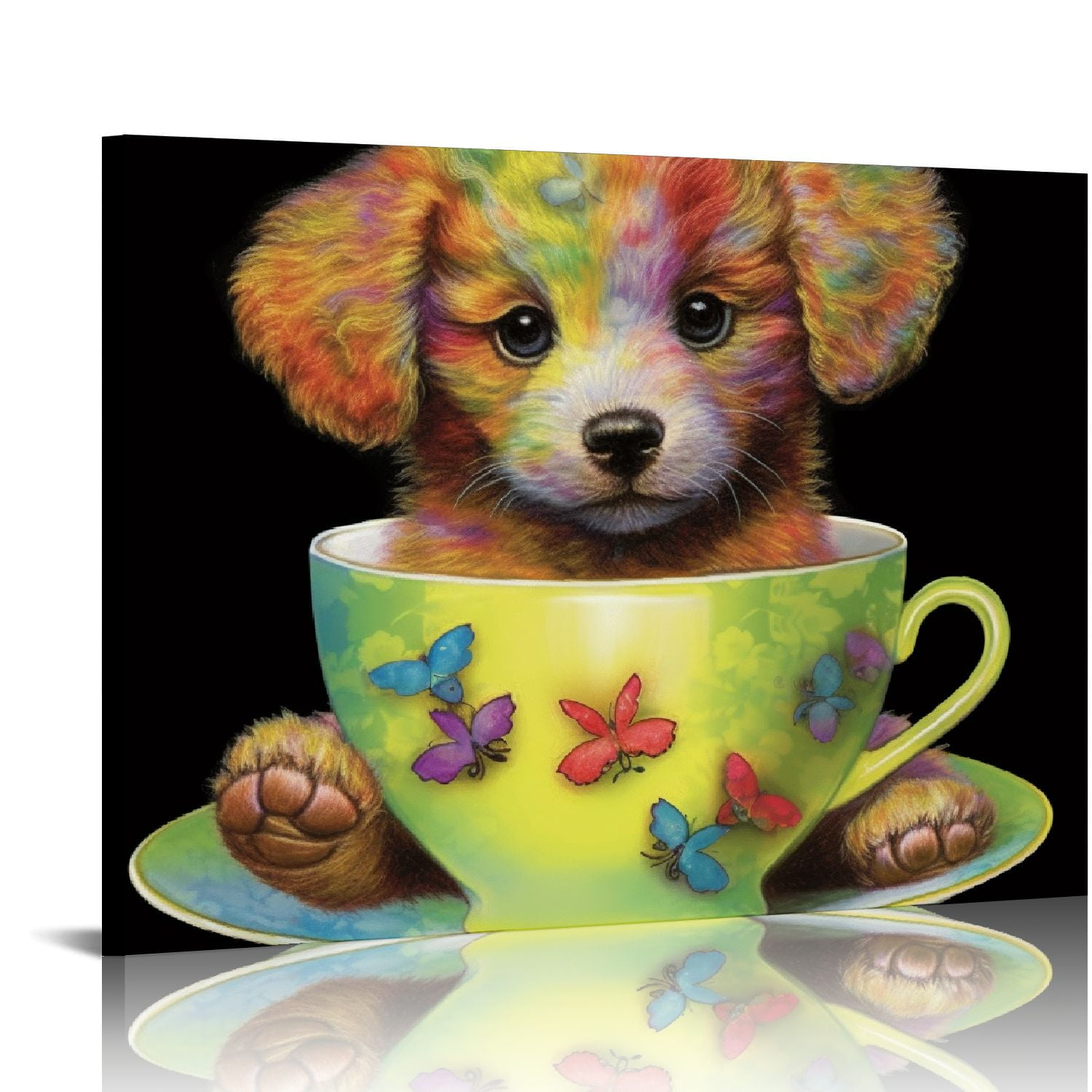 Nawypu Teacup Maltese Dog Puppy Colorful Artwork Black Canvas Art Print