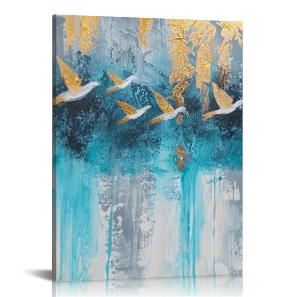 Nawypu Teal Abstract Wall Art Mountain Canvas Nature Scenery Painting ...