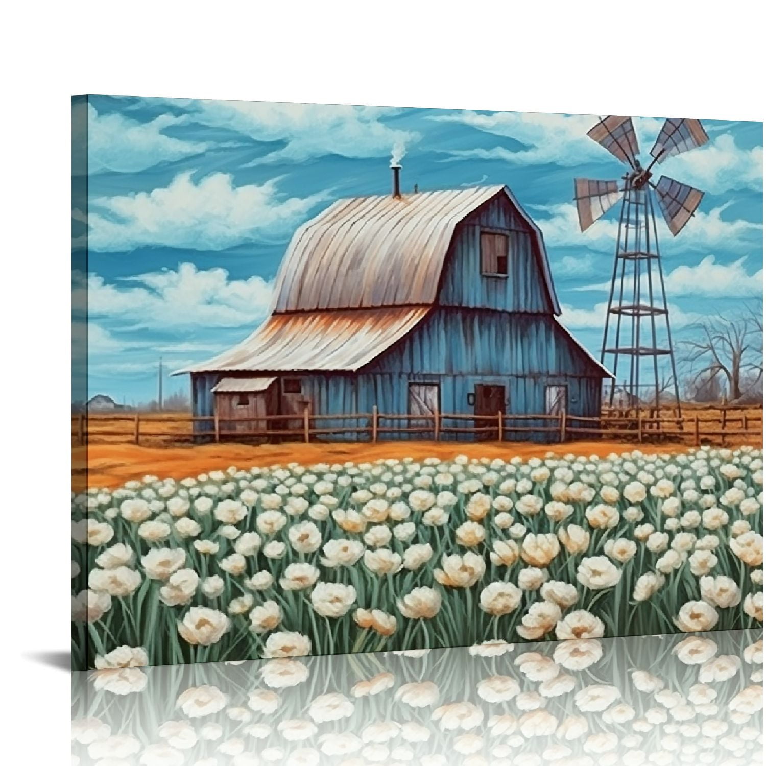 Nawypu Teal Barn Canvas Wall Art Rustic Farmhouse Wall Decor Vintage