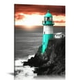 thumbnail image 1 of Nawypu Teal Canvas Wall Art Summer Ocean Lighthouse Painting Palm Tree Surfboard Pictures Framed 16x20in, Coastal Beach Tropical Artwork for Bathroom Bedroom Living Room Home Office, 1 of 4