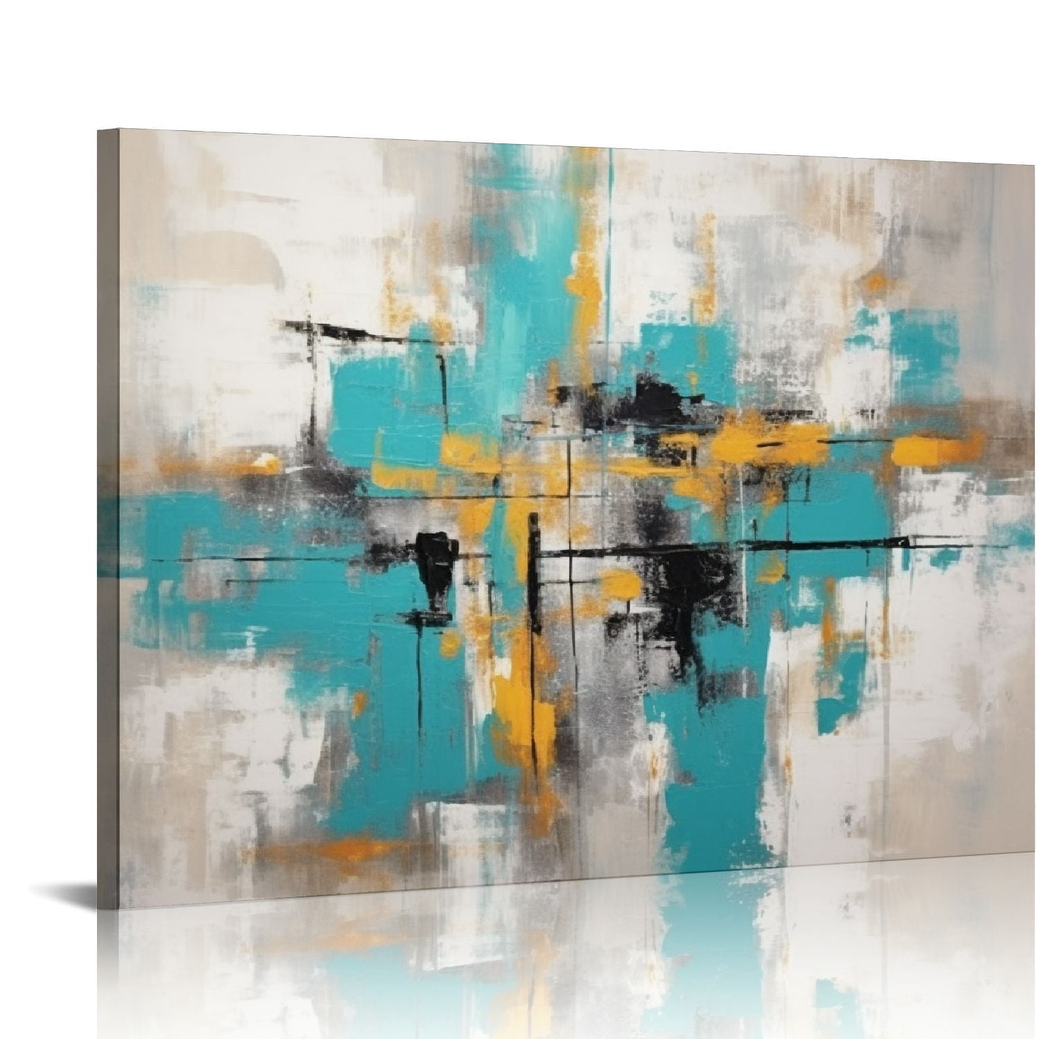Nawypu Teal Grey Canvas Wall Art: Blue Gray Abstract Picture for Living ...
