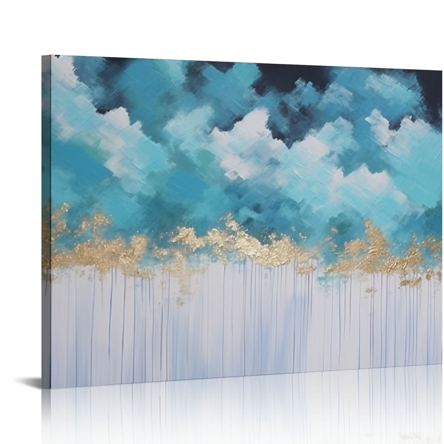 Nawypu Teal Mountain Abstract Canvas Wall Art Nature Gold Scenery ...