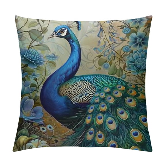 Nawypu Teal Peacock Throw Pillow Covers, Watercolor Blue Teal Vintage Turquoise Peacock Gifts Microfiber Fabric Decoration Pillowcases Home Sofa Couch Bed Decor Square Pillow Cases