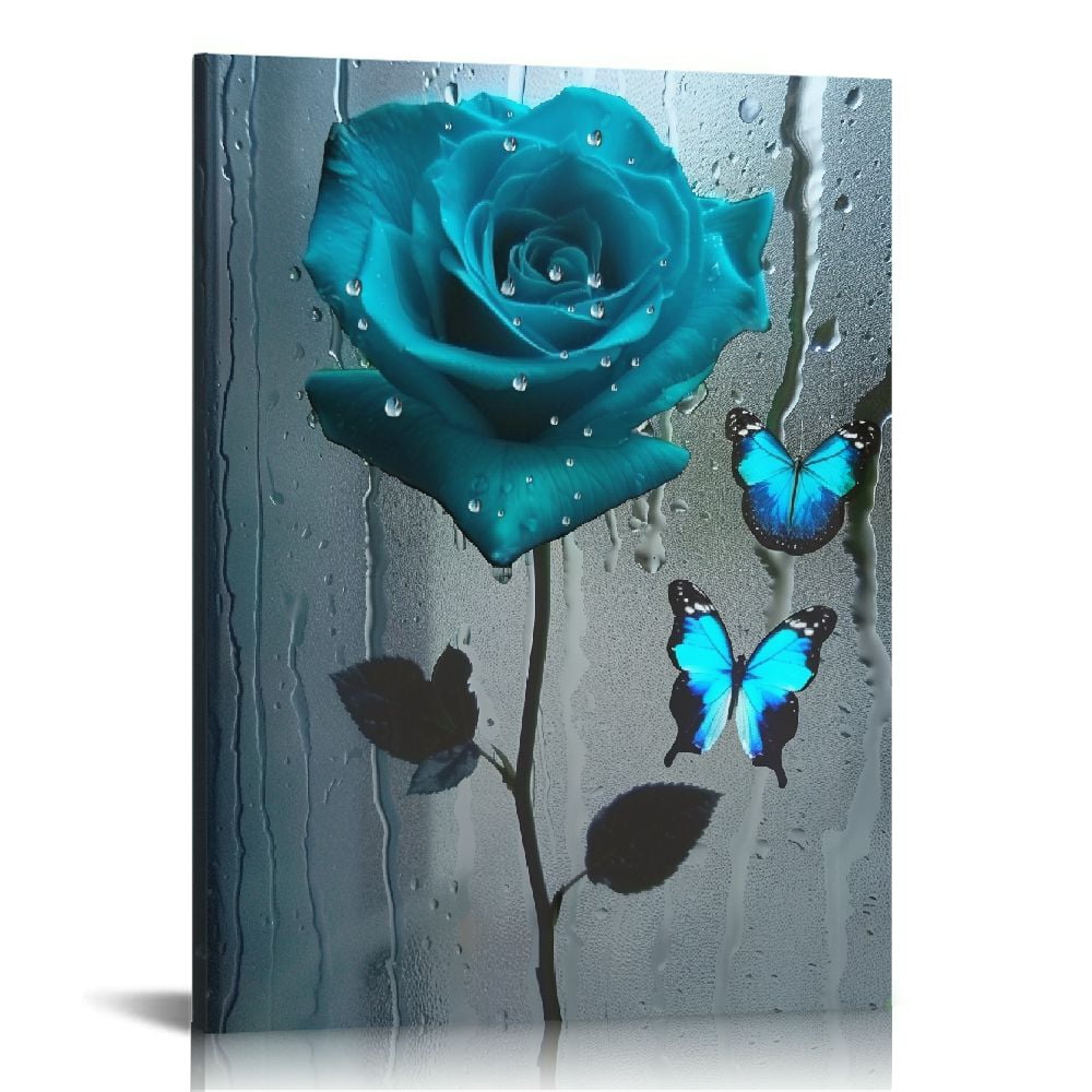 Nawypu Teal Rose Canvas Wall Art Turquoise Blue Flower Prints