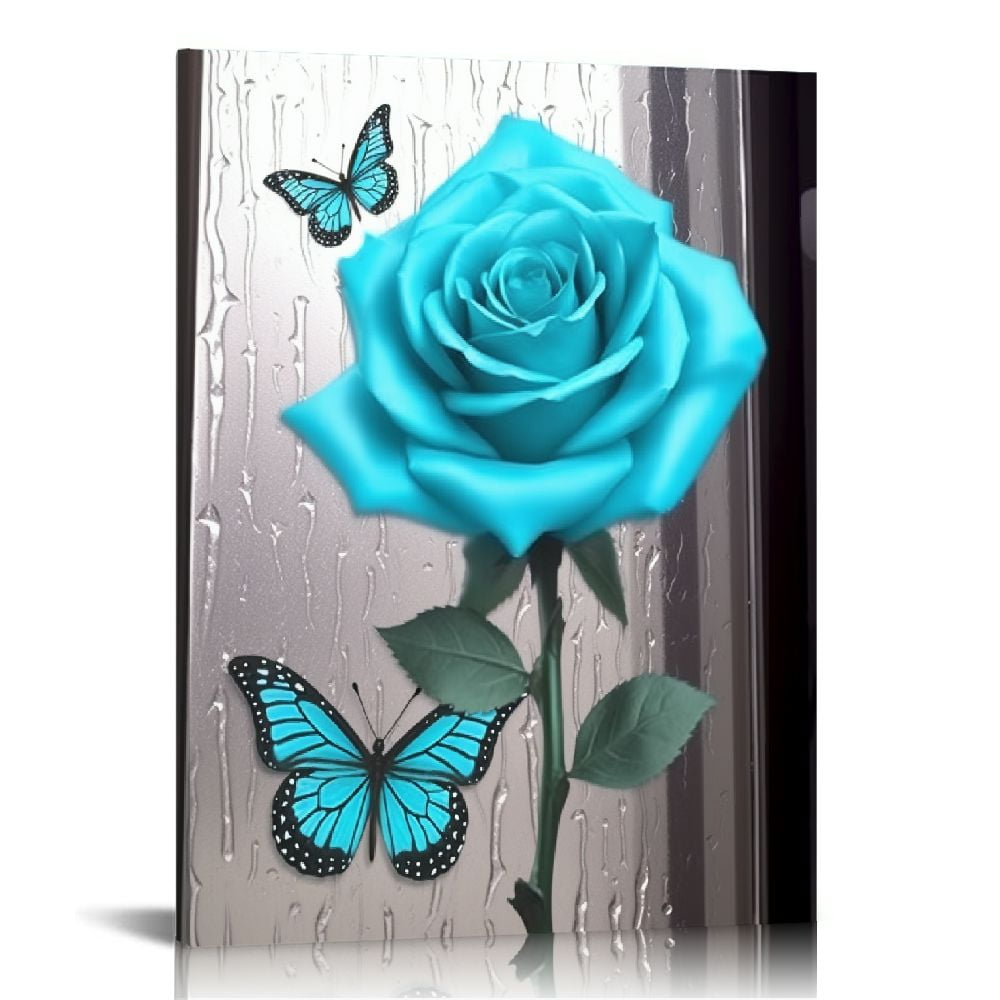 Nawypu Teal Rose Canvas Wall Art Turquoise Blue Flower Prints