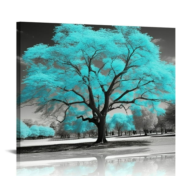 Nawypu Teal Tree Canvas Wall Art Turquoise Wall Decor Canvas Prints, Framed Artwork for Living Room Bedroom Decoration