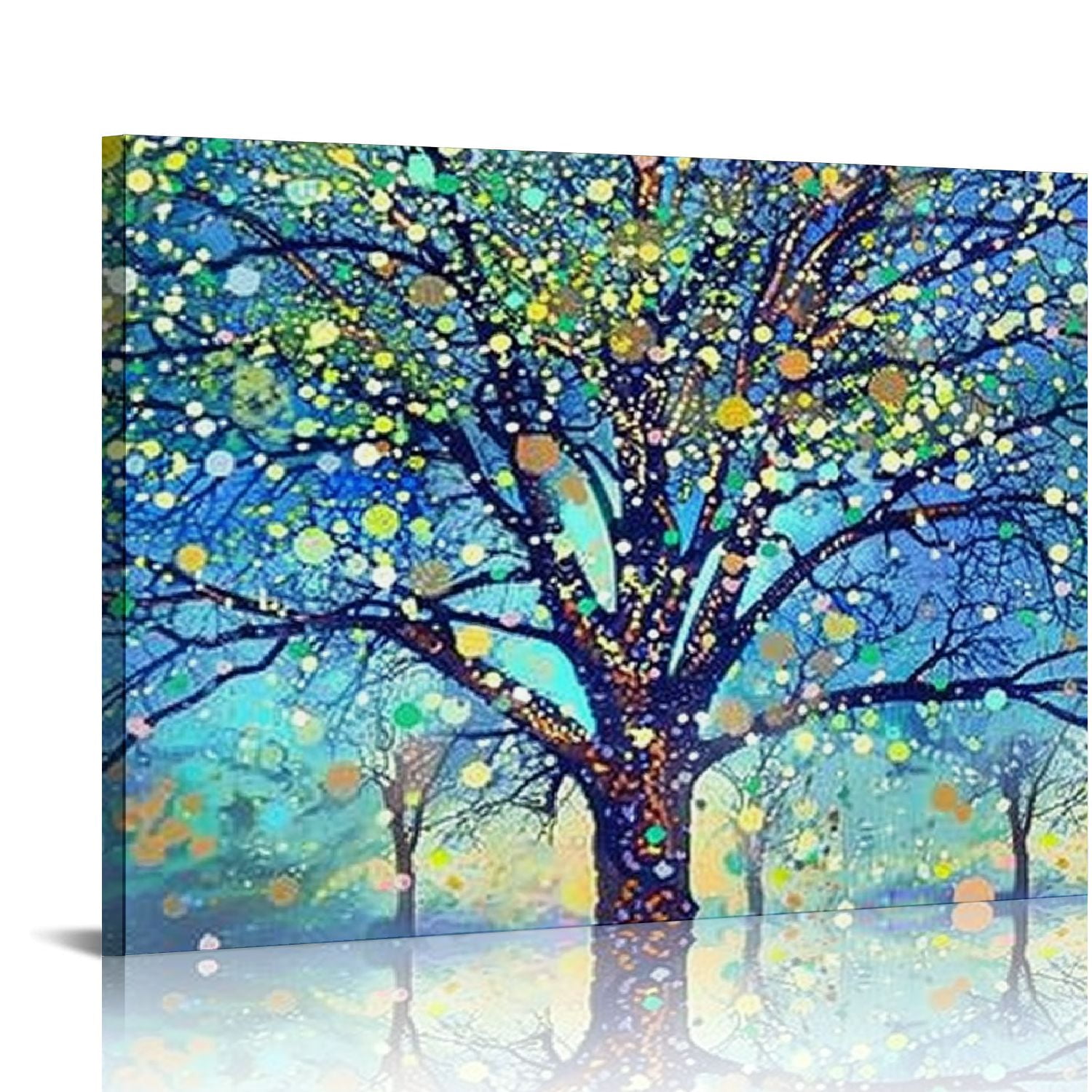 Nawypu Teal Tree Wall Art Decor Tree of Life Modern Abstract Canvas