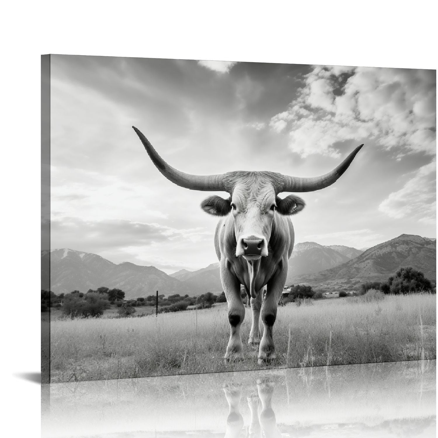 Nawypu Texas Longhorn Cow Canvas Wall Art Framed Animal Print Home Decor Wall Art Farmhouse