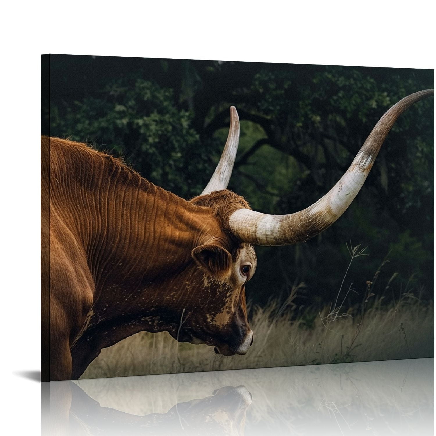 Nawypu Texas Longhorn Cow Canvas Wall Art Framed Animal Print Home Decor Wall Art Farmhouse