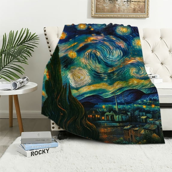 Nawypu The Starry Night - Abstract Country Artistic Art Print Gifts for Women Men Dad Throw Lightweight Cozy Fuzzy Birthday Christmas Bedroom Decor Blanket