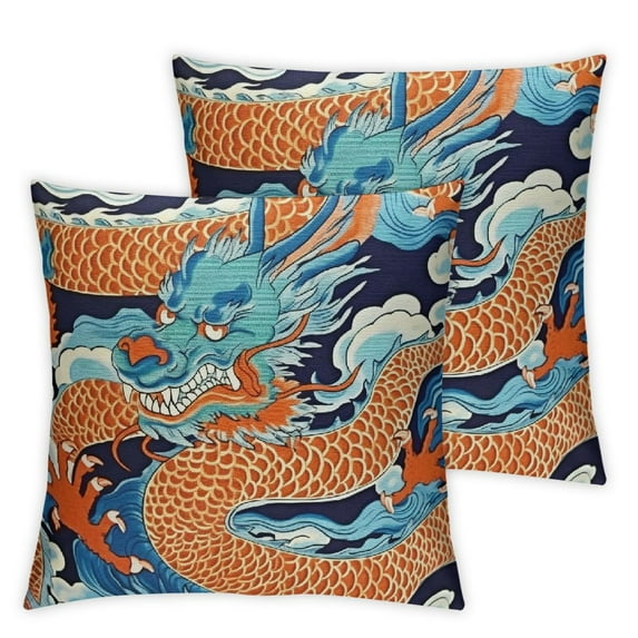 Nawypu Thibaut Imperial Dragon Cushion Cover Chinoiserie Pillow Covers Orange Navy Blue Turquoise Home Decorative Pillows for Living Room Housewarming Gift White 2pc 24x24in