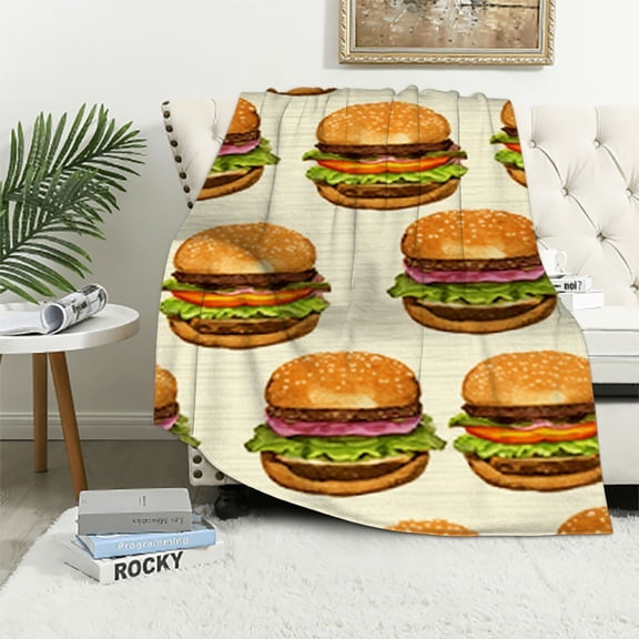 Nawypu Throw Blanket, Bed Blanket, Comfort, Soft, Fluffy, for Boys Girls, Food Hamburger Cartoon Pattern
