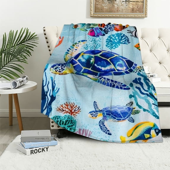 Nawypu Throw Blanket for Sherpa, Underwater World Blankets, Super Soft Fuzzy Plush Flannel Blanket Girls Gifts