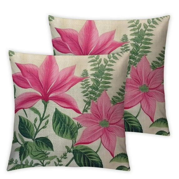 Nawypu Throw Pillow Case Leave Green Artistic Bougainvillea Flower Bouqet Watercolor Plant Portugal Nature Pink Asian Begonia Farmhouse Decor Cushion Pillows Covers 2pcs for Home Decoration