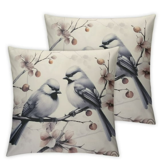 Nawypu Throw Pillow Cover 2pcs Two Little Bird Black and White Sparrows Square Soft Double Side Print Decorative Pillows Case Birds on Tree Branches Cushion Case for Couch Bed Living