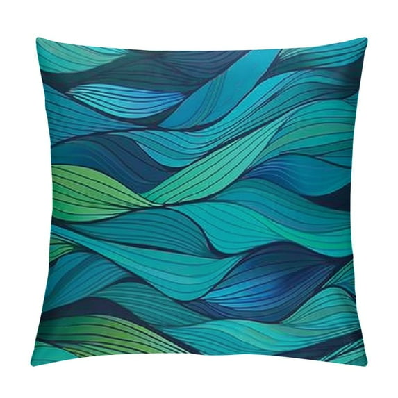 Nawypu Throw Pillow Cover Abstract Wavy Teal and Blue Art Abstract Stripes Geometric Pattern Chic Style Fashion Cool Decor Lumbar Pillow Case Cushion for Sofa Couch Bed Standard Queen
