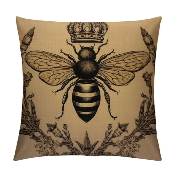 Nawypu Throw Pillow Cover Bee Vintage Queen Bees Retro Crown Floral Ear Bowknot Black Square Pillow Case Cushion Cover for Home Car Decorative