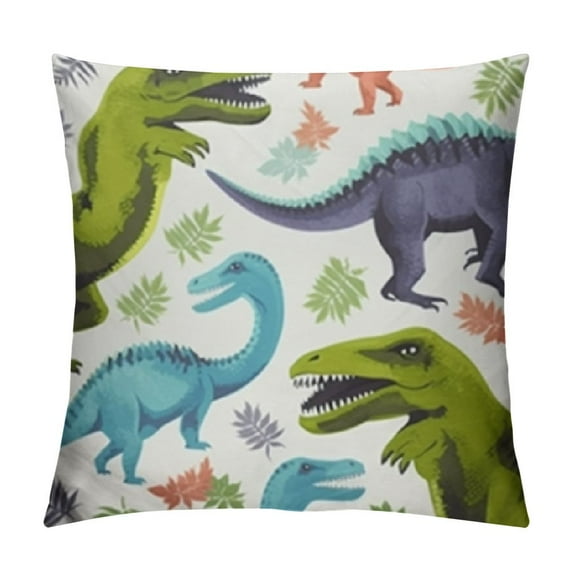 Nawypu Throw Pillow Cover Blue Dino with Cartoon Dinosaurs Party and Children Room Colorful Animal Cushion Two Sides Pillow Case Square for Home