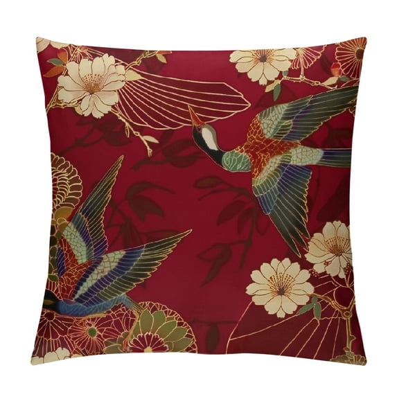 Nawypu Throw Pillow Cover Brown Cranes Handball Hand Fan and Chrysanthemums Japanese Traditional Pillowcase Home Decor Square Pillow Case Cushion Cover