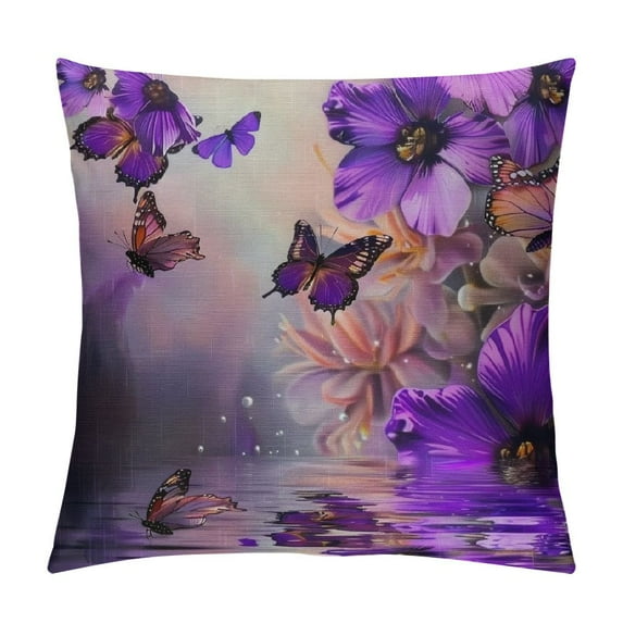 Nawypu Throw Pillow Cover Butterfly Purple Animal Flower Wings Dream Fantasy Water White Decorative Pillow Case Home Decor Square Pillowcase