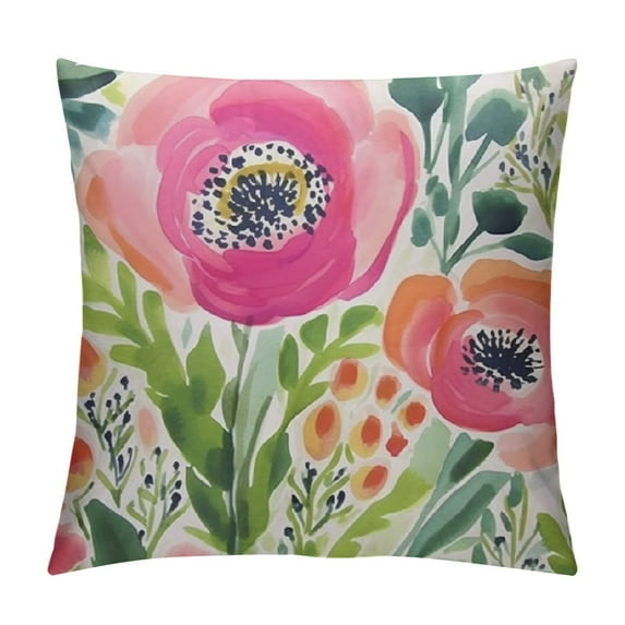 Nawypu Throw Pillow Cover Colorful Bohemian Peach Floral Boho Watercolor Pink Painterly Decorative Pillow Case Home Decor Square Pillowcase