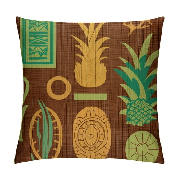 Nawypu  Throw Pillow Cover Colorful Plumeria Exotic Tiki Pattern Abstract Ethnic Fish Flower Hawaii Hawaiian Square Decorative Throw Pillow Cushion Case Pillowcase
