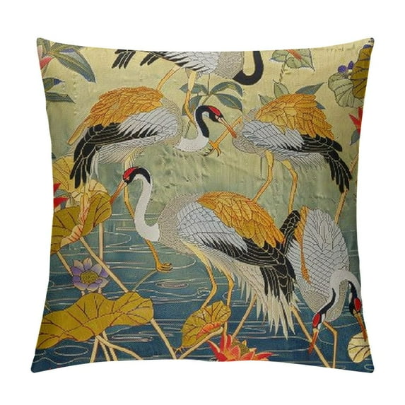 Nawypu Throw Pillow Cover Cushion Cover White Crane Playing in Water Lotus Chinese Style Watercolor Suitable for Sofa Bed Sofa Car Waist