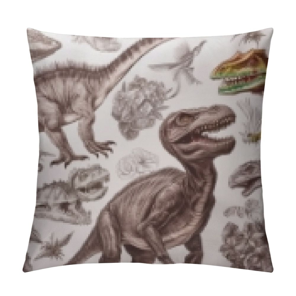 Nawypu Throw Pillow Cover Dinosaurs Prehistoric Animals Skeleton