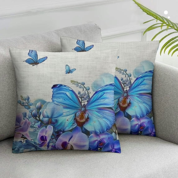 Nawypu Throw Pillow Cover Flower Orchid Butterfly Floral Home Decor Pillowcase for Sofa 2pcs 12x12in