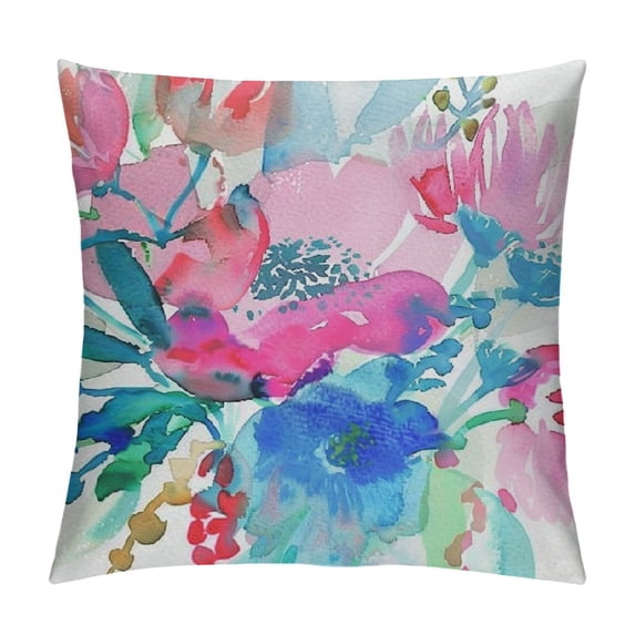 Nawypu Throw Pillow Cover Flowers Watercolor Peonies Pink Turquoise Summer Girly Decorative Pillow Case Home Decor Square Pillowcase