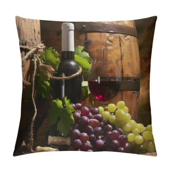 Nawypu Throw Pillow Cover,Green Grapes,Red Wine and Cork Stopper,Wooden Floors,Durable Decorative Pillowcase,Modern Holiday Pillowcase for Couch Car Living Room