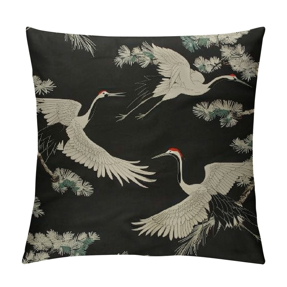 Nawypu Throw Pillow Cover Japanese Bird Asian Dancing Oriental Crane 