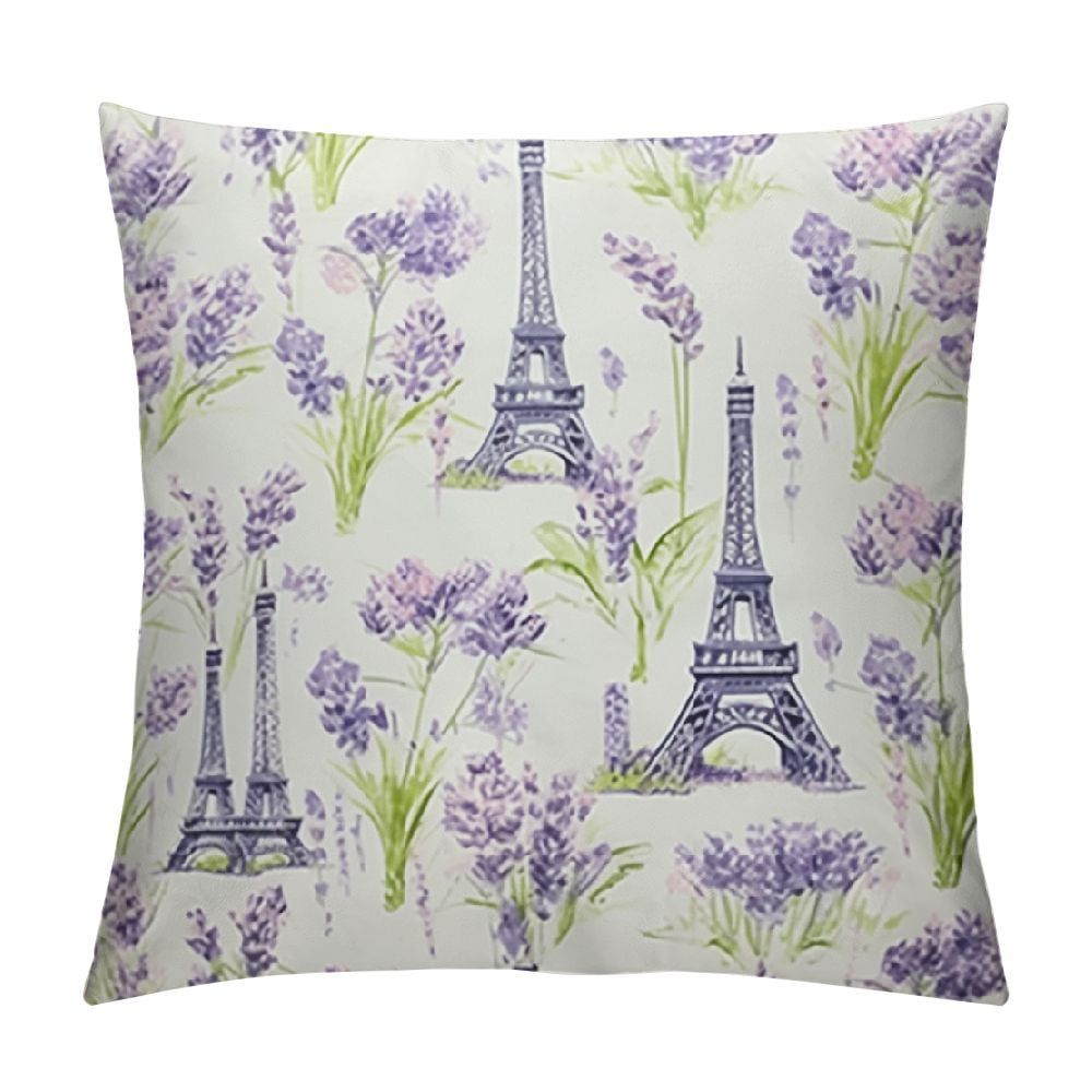 Nawypu Throw Pillow Cover Lavender Flower Purple Floral Pattern French