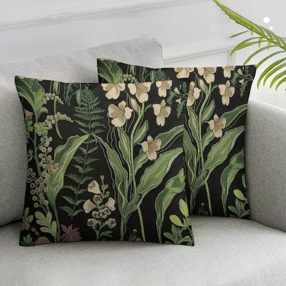 Jiayy Throw Pillow Cover Lily Valley Fern Floral Buds Leaves Stems Hand Drawn Wildflower Spring Plant Square Pillow Case Cushion Cover for Home Car Decorative 2pcs
