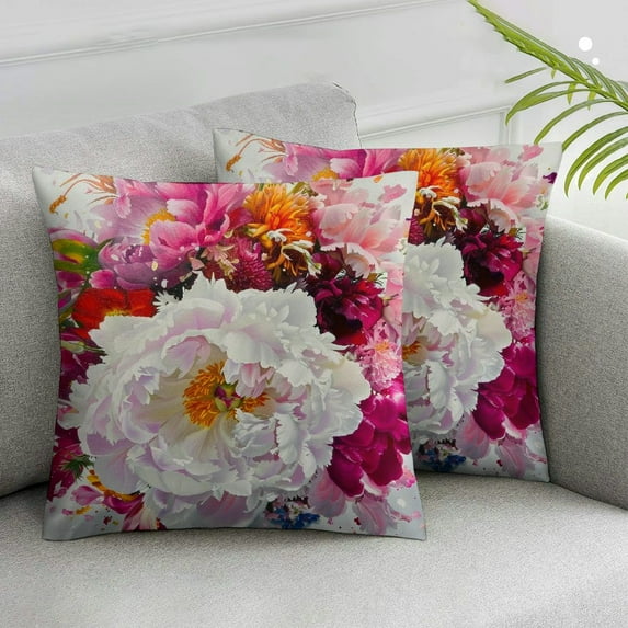 Nawypu Throw Pillow Cover Luxurious Peony Flower Pillow Case Square Cushion Cover for Sofa Couch Home Car Bedroom Living Room Decorative Red Pink White,Set of 2