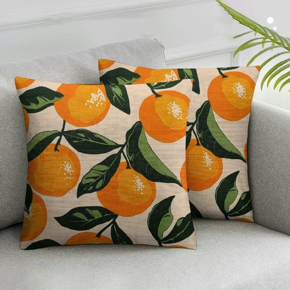 Nawypu Throw Pillow Cover Mandarins Oranges Summer Fruits Decorative Throw Pillow Case Square Home Couch Bed Pillowcase,Set of 2 White