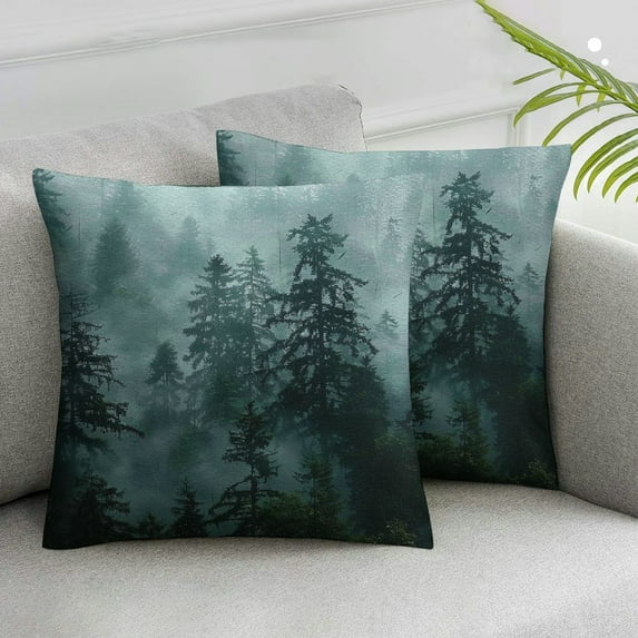 Nawypu Throw Pillow Cover Misty Forest, Pillow Cover Nature Pine Trees Scenic Foggy Mountain Cool Woodsy Landscape Woodland Room Decor for Living Room Couch Cushion Bed Indoor,Set of 2