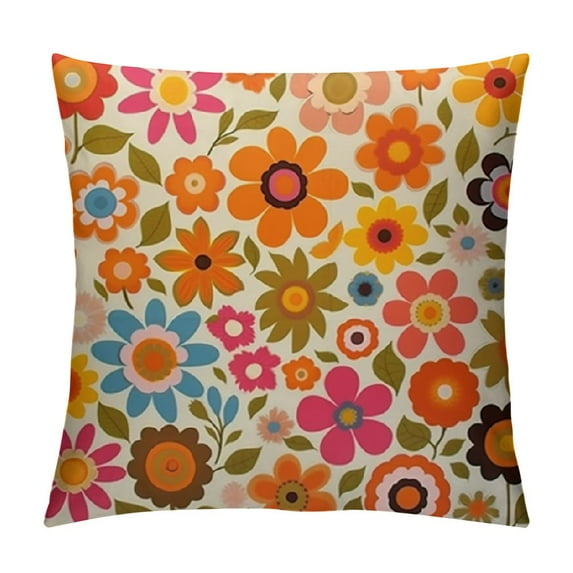 Nawypu  Throw Pillow Cover Orange 70S Vintage Flowers Green Power 1970 Retro Seventies 12x20 inches Home Decor Pillow Case Cushion Cover Pillowcase for Couch Bed Sofa