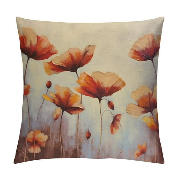 TIAOTIAOHOU Throw Pillow Cover,Painting Poppies Flower Square Throw Pillow Cases,Artwork of Vintage Throw Cushion Covers for Couch Sofa Chair Bedroom