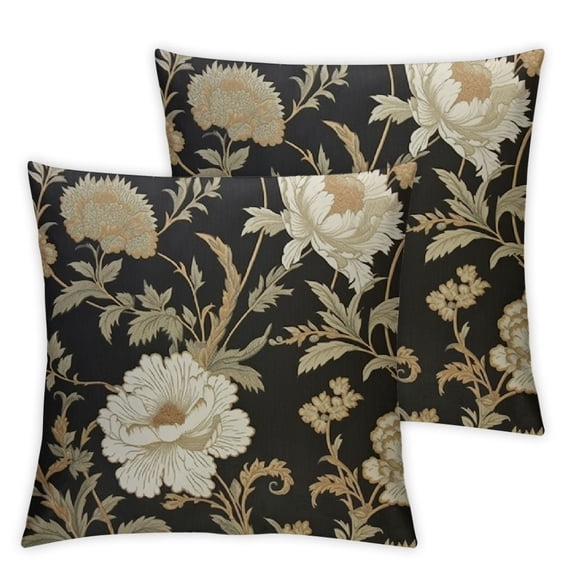 Nawypu Throw Pillow Cover Retro Floral Vintage Style Peony Spring Summer Wildflowers Leaves Oriental Square Pillow Case Cushion Cover for Home Car Decorative 2pcs
