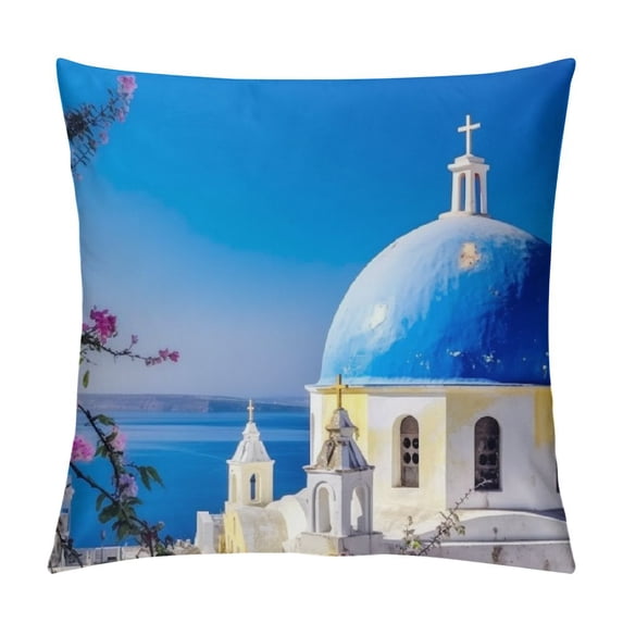 Nawypu Throw Pillow Cover - Santorini Oia Architecture Greece Blue White